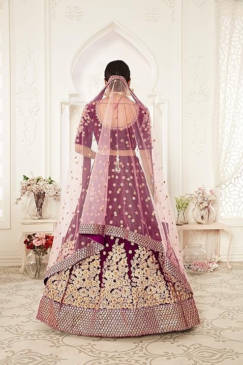 Zeel Clothing Women's Velvet Lehenga Choli Semi Stitched - Image 5