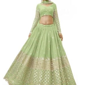 Zeel Clothing Women's Georgette Embroidered Fabric Sequins Zari Embroidered Semi-Stitched Lehenga Choli With Dupatta (300-Wedding-Bridal--New-Stylish)