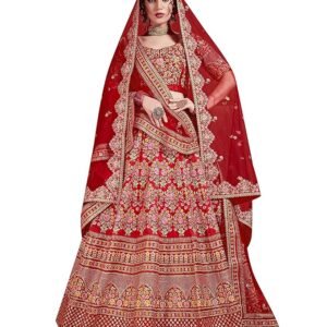 Divine International Trading Co Women's Mulberry Silk Lehenga Choli With Dupatta (Carmine Red_ZC7104_Unstitched)