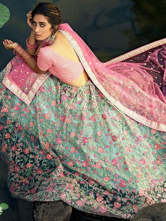 Zeel Clothing Women's Net Lehenga Choli Semi Stitched - Image 3