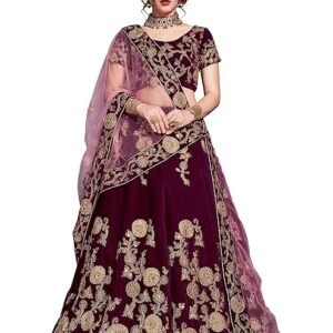 Zeel Clothing Women's Velvet Semi stitched Lehenga Choli (7204-Purple_Purple_Free Size)