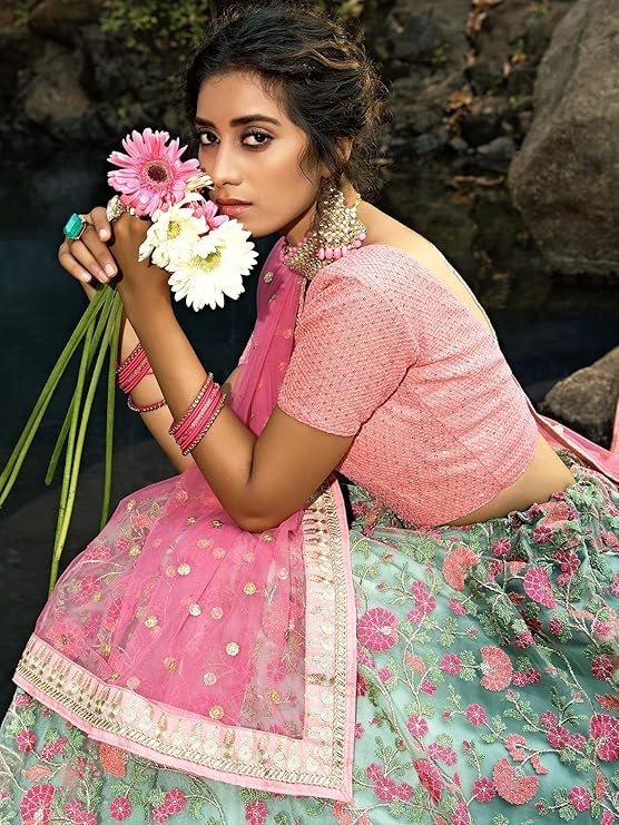 Zeel Clothing Women's Net Lehenga Choli Semi Stitched - Image 4