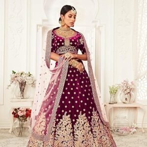 Zeel Clothing Women's Velvet Lehenga Choli Semi Stitched