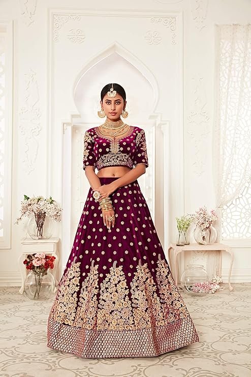 Zeel Clothing Women's Velvet Lehenga Choli Semi Stitched - Image 4